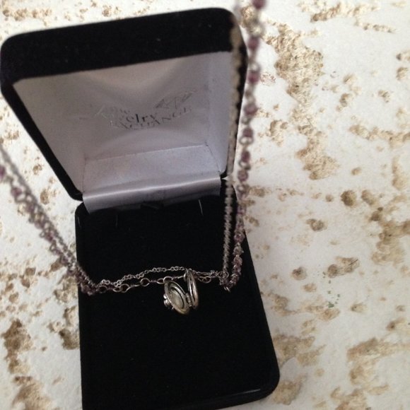 Vintage Purplish Rose Locket, Silver Tone Double Chain - Picture 5 of 16